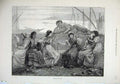 Original Old Antique Print 1875 Women Men Evening Genca Spinning Wool Sea View