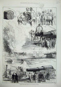 Original Old Antique Print 1875 Testing Eighty-One-Ton Gun Woolwich Arsenal War