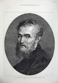 Old Antique Print 1875 Michel Angelo Buonarotti Florence Painter Sculptor 19th