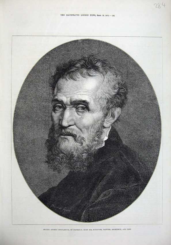 Old Antique Print 1875 Michel Angelo Buonarotti Florence Painter Sculptor 19th