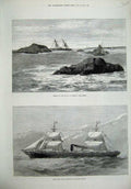 Old Antique Print 1875 Ship Wreck Boyne Molene Brest Royal Mail Steam Sea 19th