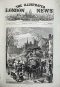 Old Antique Print 1875 Fine Art Suburban Water Carts Donkey Horse Ducks 19th