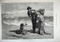 Old Antique Print 1875 Fine Art Treasure Sea Shore Coloured Boy Woman Man 19th