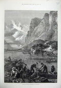 Original Old Antique Print 1875 America Shad Fishing Hudson River Hill Boat Art