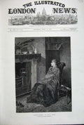 Original Old Antique Print 1875 Fine Art Young Woman Sleeping Chair Fireside