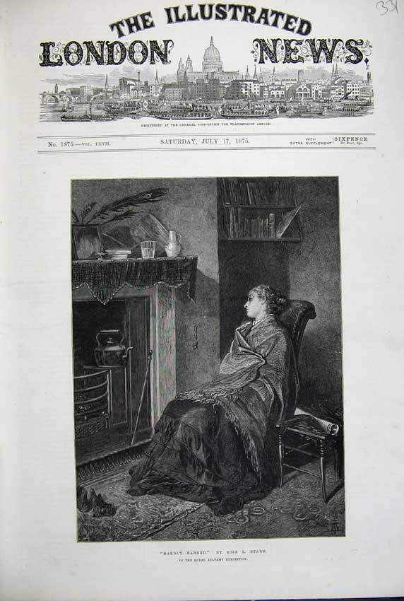Original Old Antique Print 1875 Fine Art Young Woman Sleeping Chair Fireside