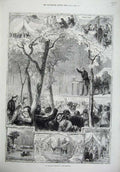 Original Old Antique Print 1875 American Religious Camp Meetings Police Tent