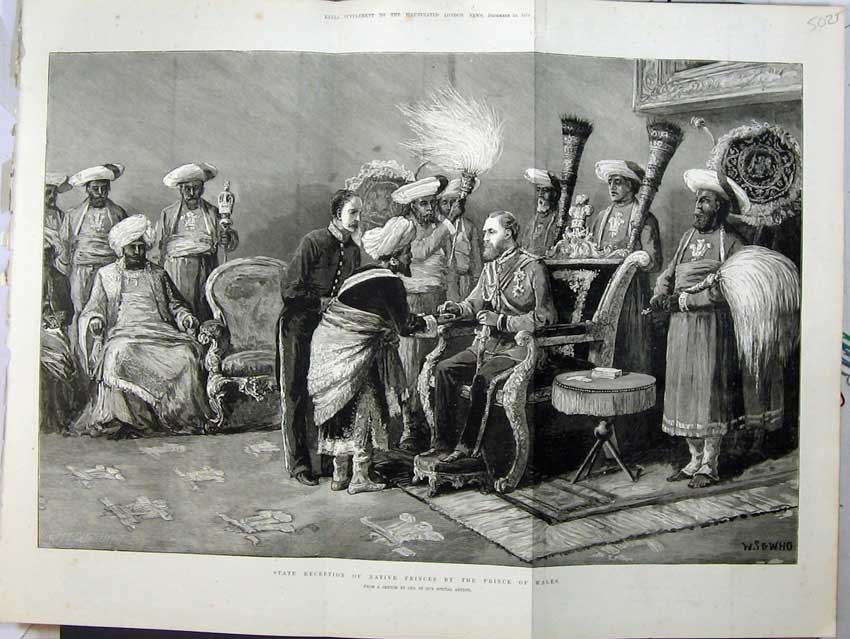 Original Old Antique Print 1875 Reception Native Princes Prince Wales Fine Art