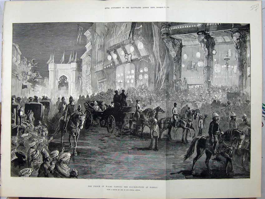 Old Antique Print 1875 Prince Wales Illuminations Bobay Army Horses Art 19th