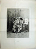 Original Old Antique Print 1875 Portfolio Man Woman Looking Paintings Fine Art