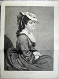 Original Old Antique Print 1875 Fine Art Portrait Young Woman Ssweet Eventeen