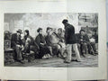 Original Old Antique Print 1875 Fine Art People Sitting Queue England Docks