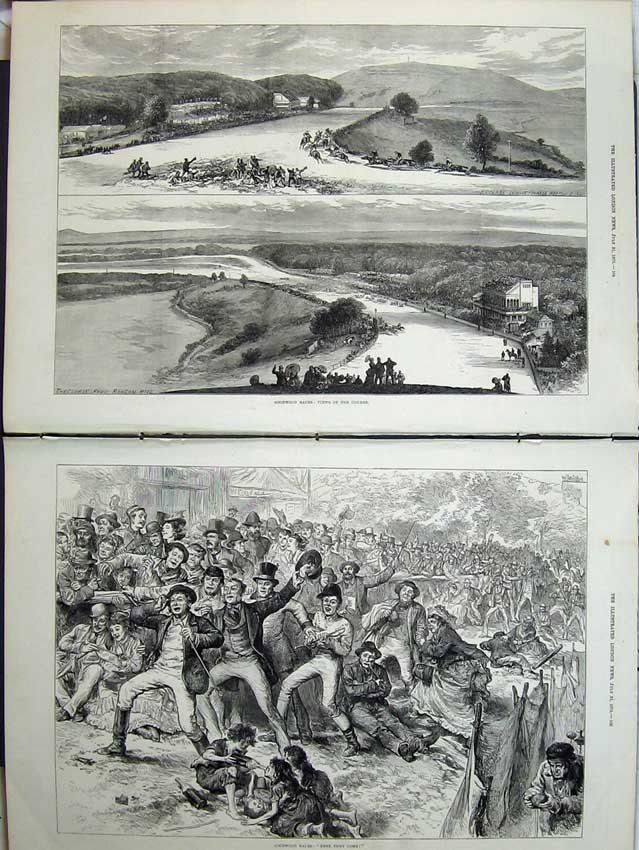 Original Old Antique Print 1875 Goodwood Races Course Horse SportVictorian
