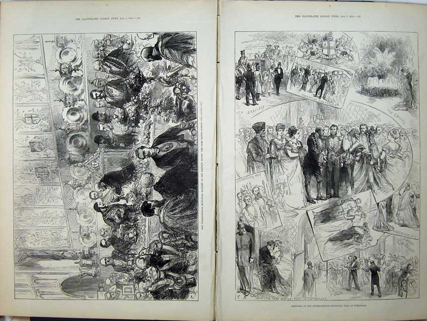 Old Antique Print Municipal Ball Guildhall 1875 Banquet Lord Mayor Cup 19th