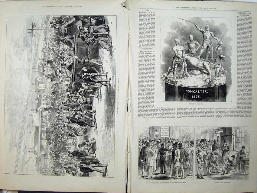 Antique Old Print Doncaster Horse Races 1875 Cup Jockeys Weighing Railway 19th