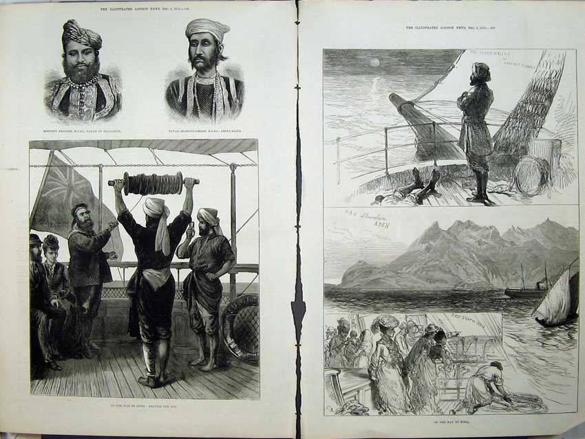 Old Antique Print Fine Art 1875 India Amir-I-Kabir Ship Joonaghur Hills 19th