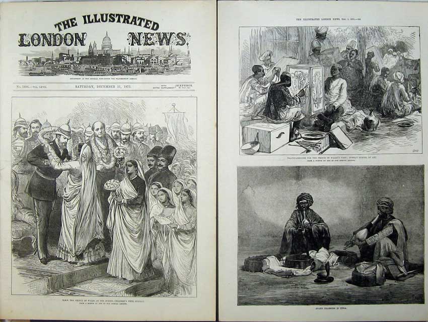 Antique Old Print 1875 Prince Wales School Bombay Snake Charmers Fine Art 19th