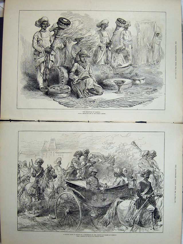 Old Antique Print Guicowar Baroda 1875 Rajah Horse Carriage Bombay India 19th