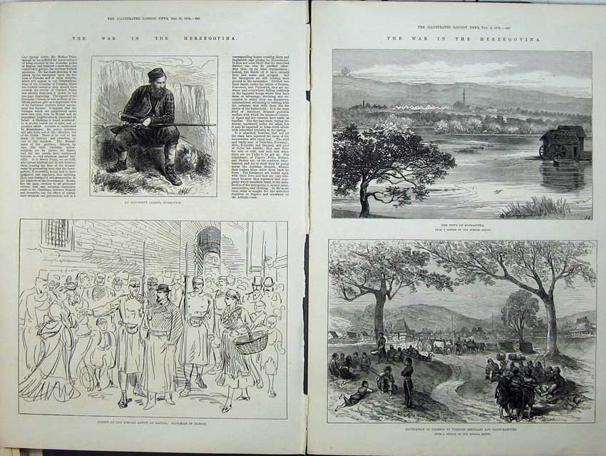 Old Antique Print War Herzegovina 1875 Kostanitza Turkish Insurgent Army 19th