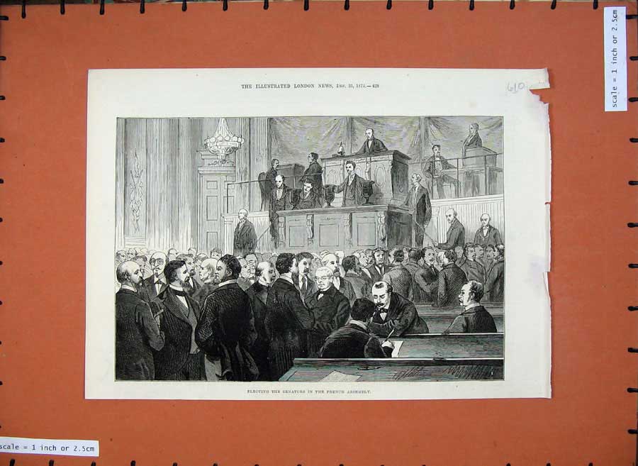 Original Old Antique Print 1875 Electing Senators French Assembly Men Fine Art