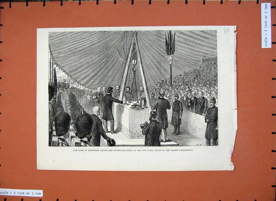 Old Antique Print 1875 Duke Edinburgh Opera House Thames Embankment Art 19th
