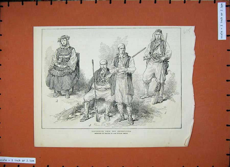 Original Old Antique Print 1875 Insurgents Herzegovina War Army Uniforms Ragusa