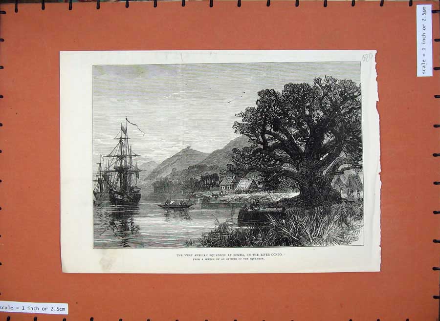 Old Antique Print 1875 African Squadron Ship Bomma River Congo Fine Art 19th