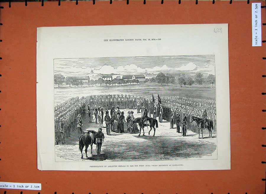 Old Antique Print 1875 Ashantee Medals India Negro Regiment Barbadoes War 19th