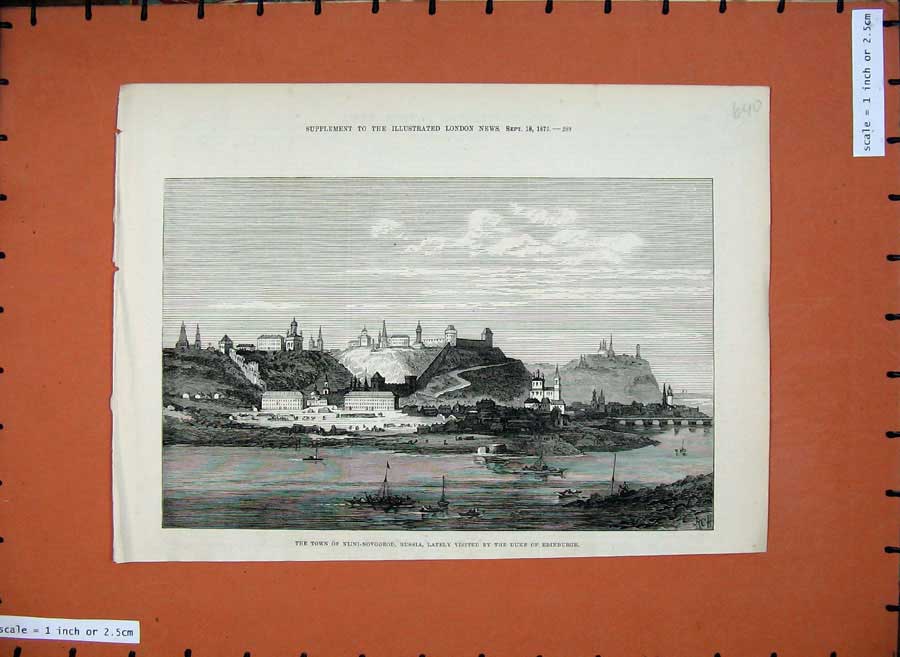 Original Old Antique Print 1875 Town Nijni Novgorod Russia Duke Edinburgh Boats
