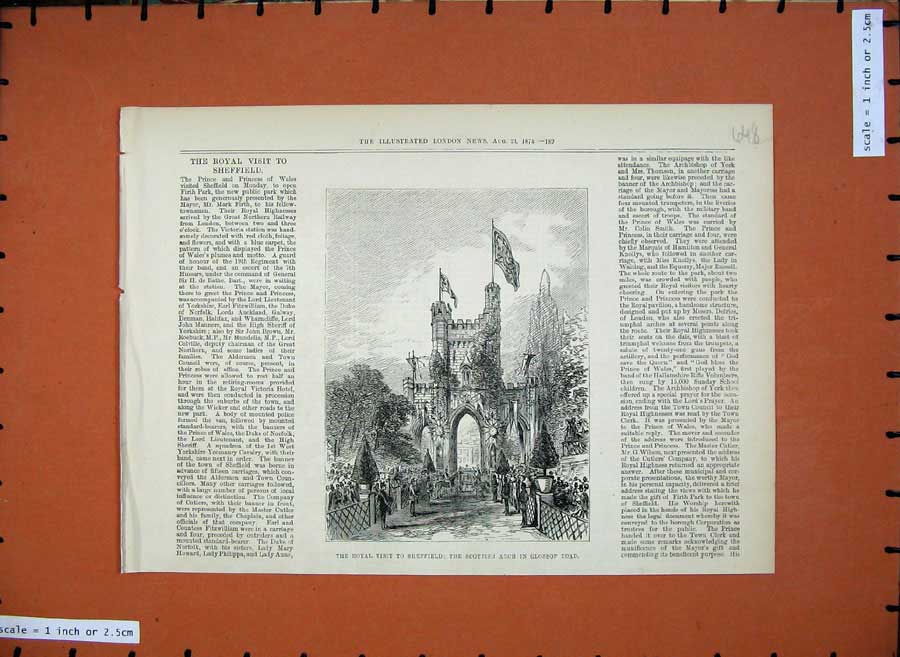 Old Antique Print 1875 Royal Visit Sheffield Scottish Arch Glossop Road 19th