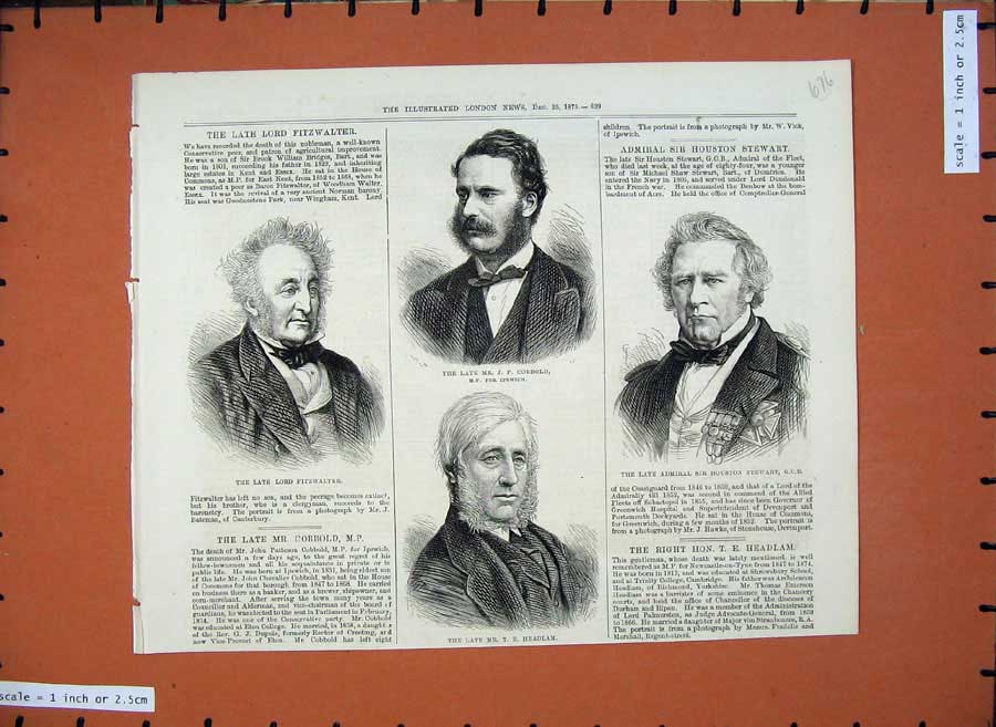 Original Old Antique Print 1875 Lord Fitzwalter CobbHeadlam Houston Stewart