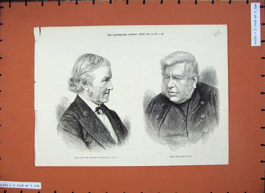 Original Old Antique Print 1875 Charles Wheatstone Dean Hook Portrait Victorian
