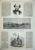 Old Antique Print 1876 Justice Manisty Library Museum Derby Ships Besika 19th