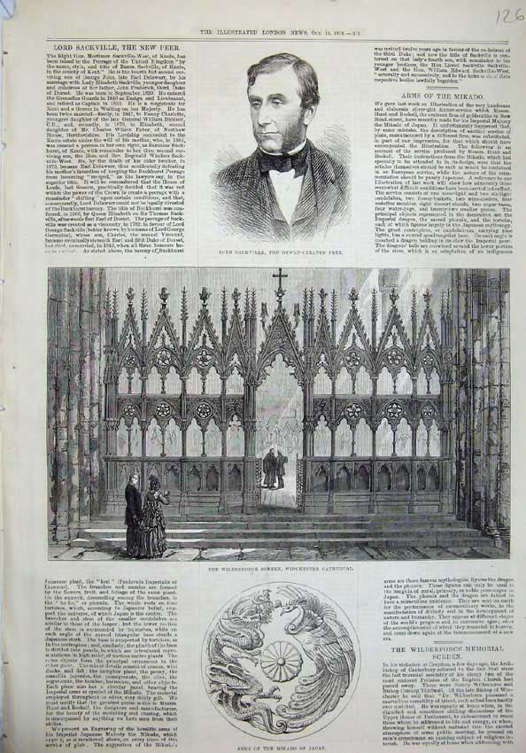 Old Antique Print 1876 Wilberforce Winchester Chapel Sackville Arms Japan 19th