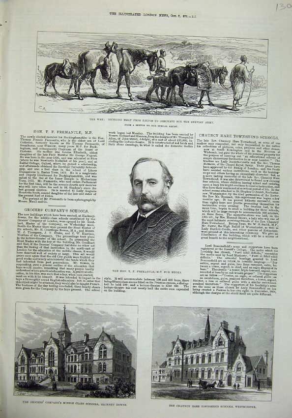 Original Old Antique Print War 1876 Servian Army Freemantle Chauncy Westminster
