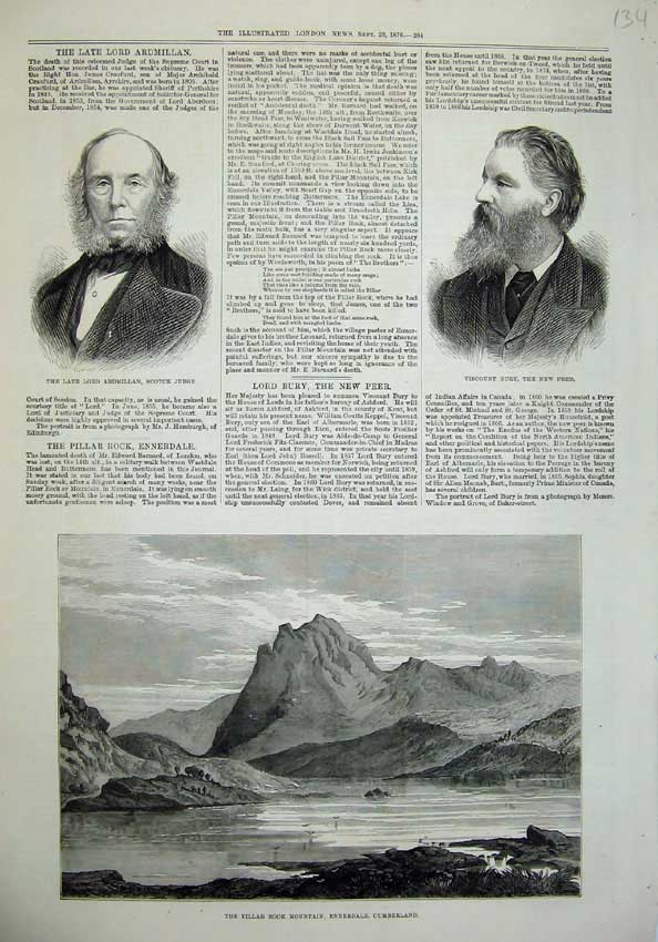 Original Old Antique Print Pillar Mountain Cumberland Bury Peer Ardmillan Judge