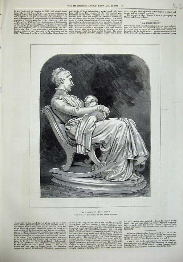Original Old Antique Print 1876 Mother Baby Rocking Chair Dalou Art Victorian