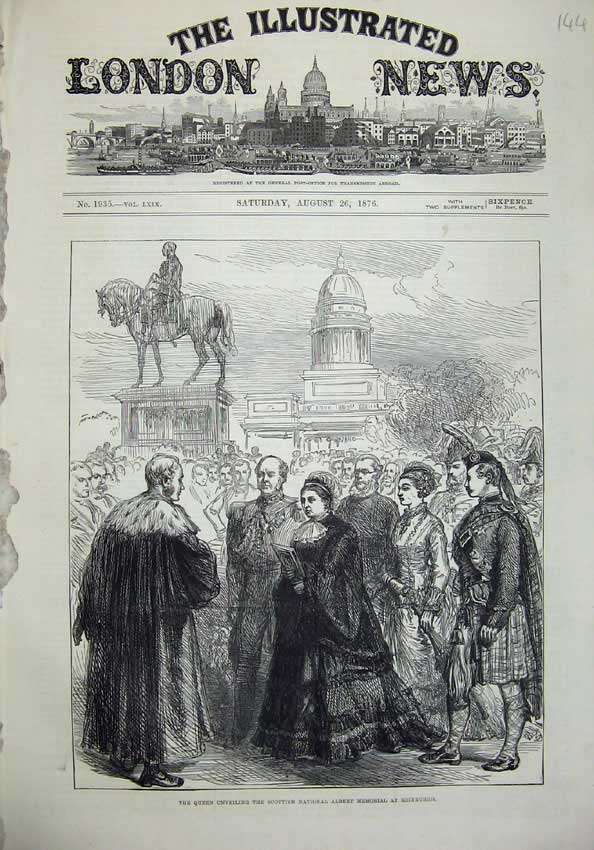 Old Antique Print Queen Scottish National Albert Memorial Edinburgh 1876 19th
