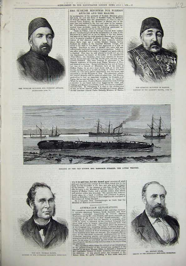 Old Antique Print 1876 Ship Little Western Giles Elder Turkish Minister 19th