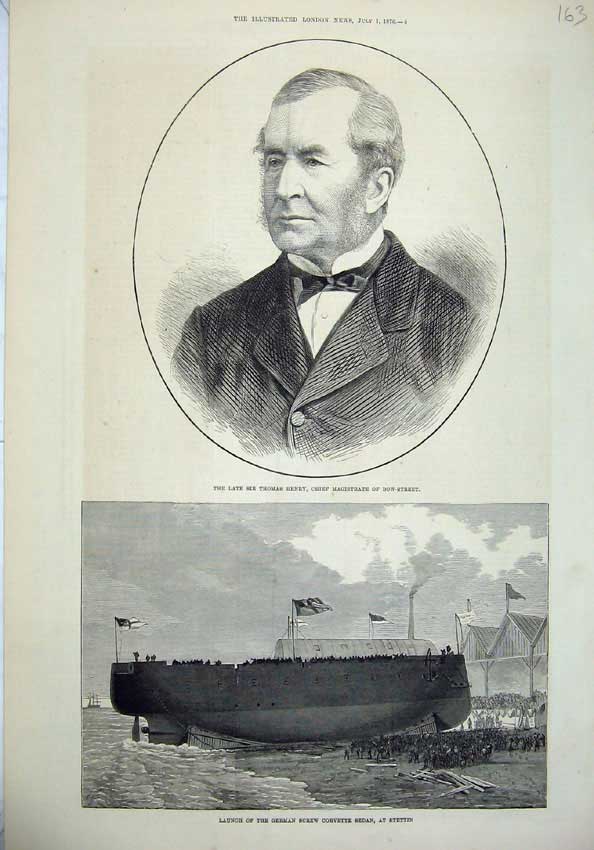 Old Antique Print Thomas Henry Magistrate 1876 German Ship Sedan Stettin 19th