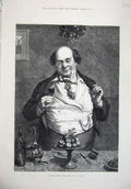 Original Old Antique Print 1876 Fine Art Man Raising Glass Table Lucas 19th