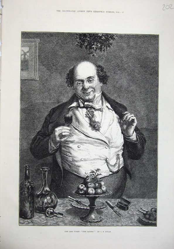 Original Old Antique Print 1876 Fine Art Man Raising Glass Table Lucas 19th