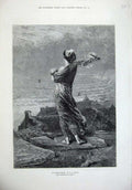 Original Old Antique Print 1876 Mother Baby Waiting Sea-Shore Looking Fine Art
