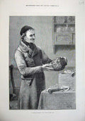 Original Old Antique Print 1876 Christmas Present Man Vase Fine Art Stacy Marks