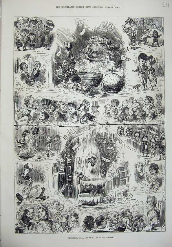 Old Antique Print 1876 Christmas Children Rich Poor Orphans Harry Furniss 19th