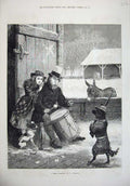 Original Old Antique Print 1876 Performing Dog Music Coat Gun Man Drum Dollman