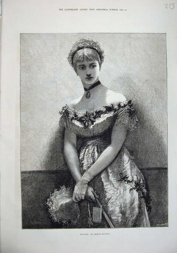 Original Old Antique Print 1876 Portriat Beautiful Young Woman Fine Art 19th