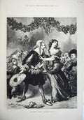 Original Old Antique Print 1875 John Gilbert Fine Art Man Woman Romance Kiss