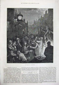 Old Antique Print 1876 New Years Eve Party Edinburgh Street Scotland Art 19th