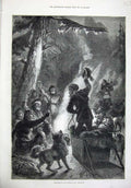 Old Antique Print 1876 Christmas Hudson Bay Territory Men Drinking Dogs 19th